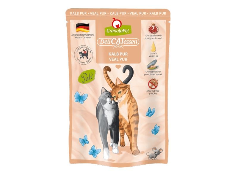 GranataPet Nassfutter DeliCATessen Kalb PUR 85 g Alleinfuttermittel für ausgewachsene Katzen