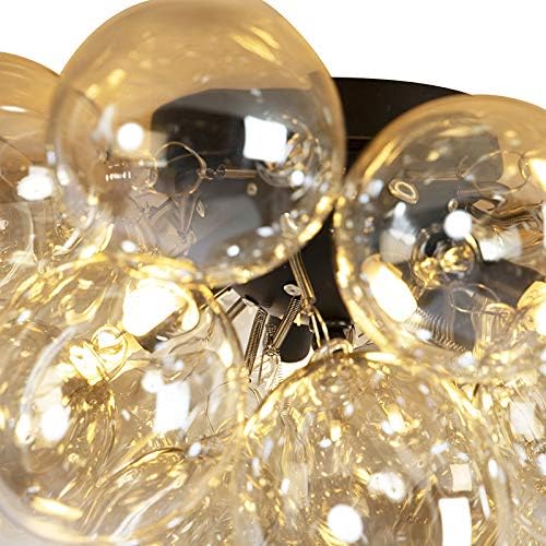 Qazqa - Design Deckenleuchte I Deckenlampe I Lampe I Leuchte schwarz mit Braunglas 6 Lampen - Uvas I Wohnzimmer I Schlafzimmer - Kugel I Kugelförmig - LED geeignet G9