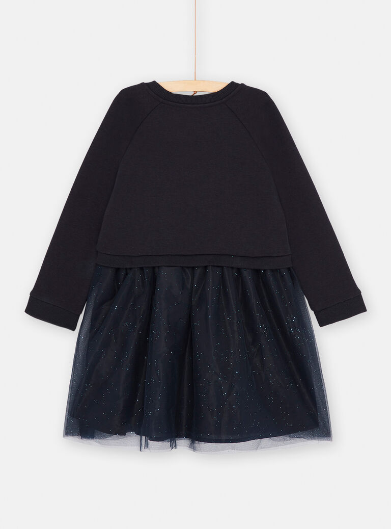 Robe sweat noirine à animation tête de biche pour fille