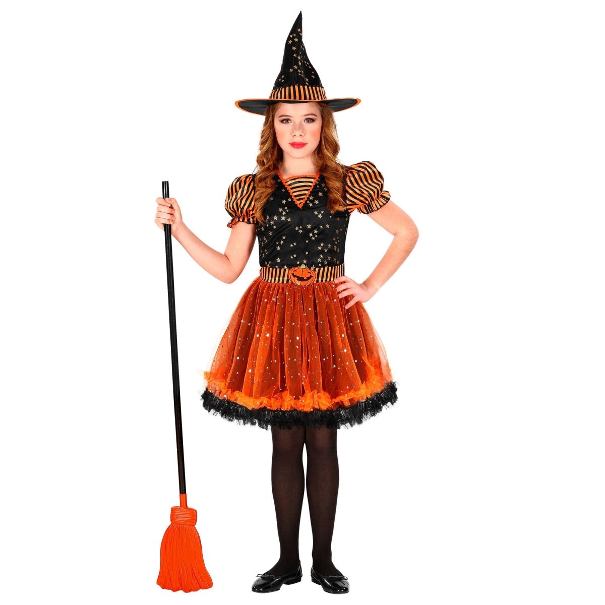 Halloween Jurk Zwart Oranje Meisje Heks