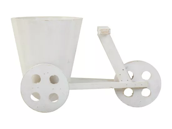 Support à vélo pour pot de fleurs en bois blanc 24x14x19,5h