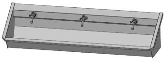 Intersan Sanilav muurwastrog m. muurkraan m. 1/4 draaiknop m. verlengde hendel 180cm 3-personen RVS