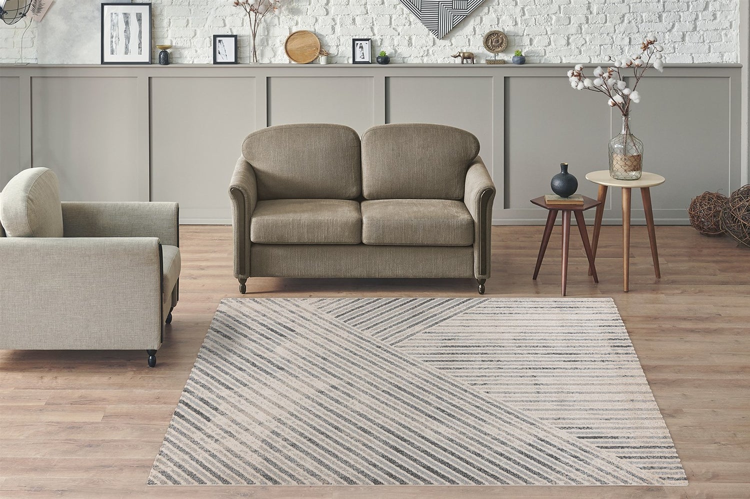 Laagpolig vloerkleed Regalia Beige / Grijs 10 mm Modern 80 x 150 cm