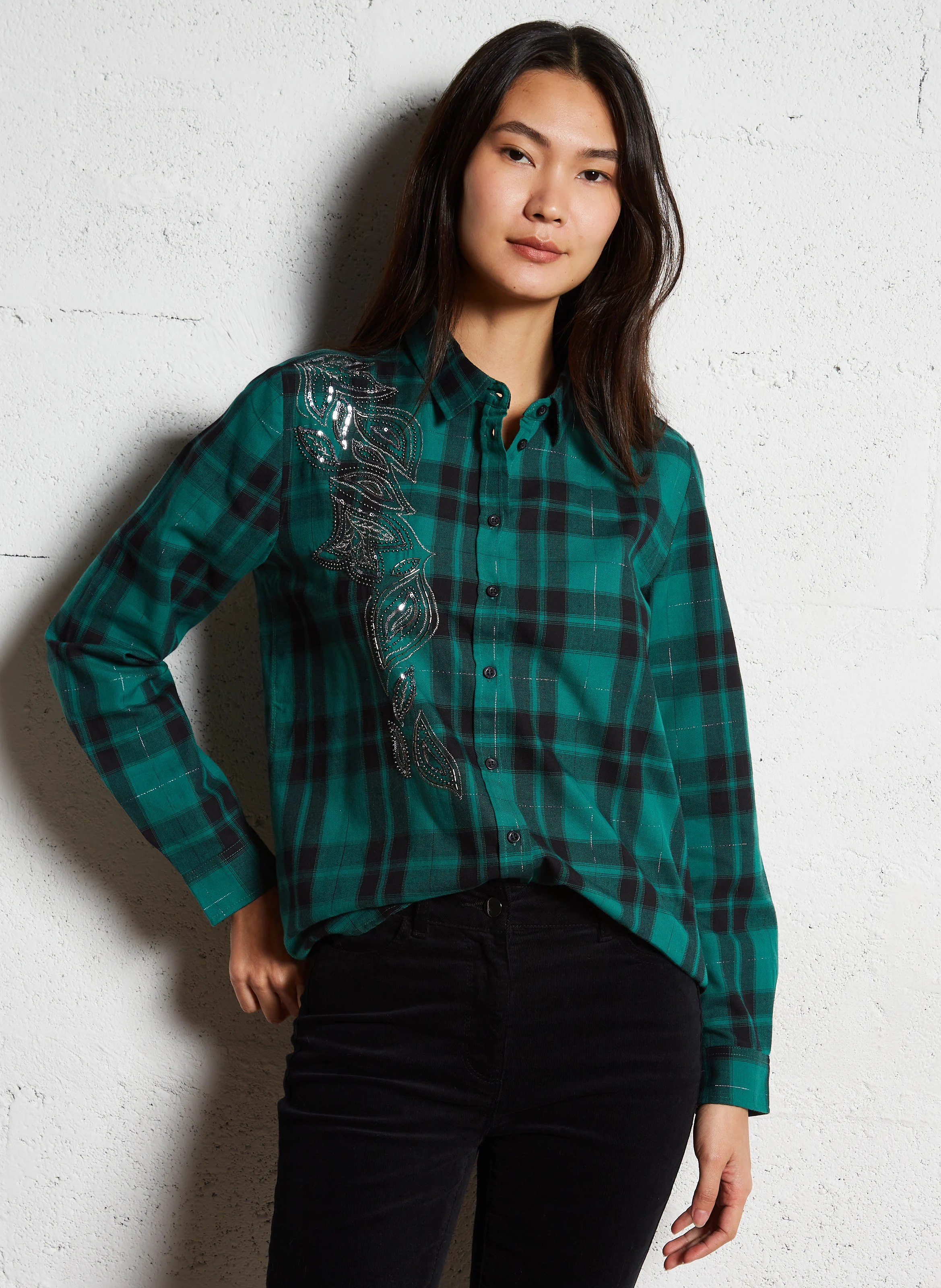 Chemise col classique à carreaux | Vert