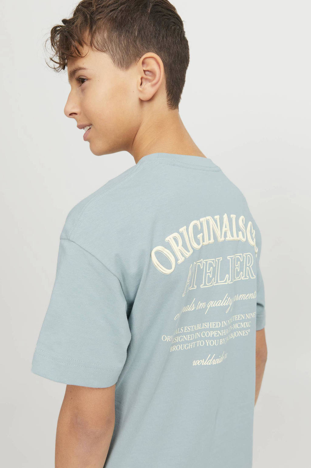 JACK & JONES T-shirt JORSANTORINI met backprint lichtblauw