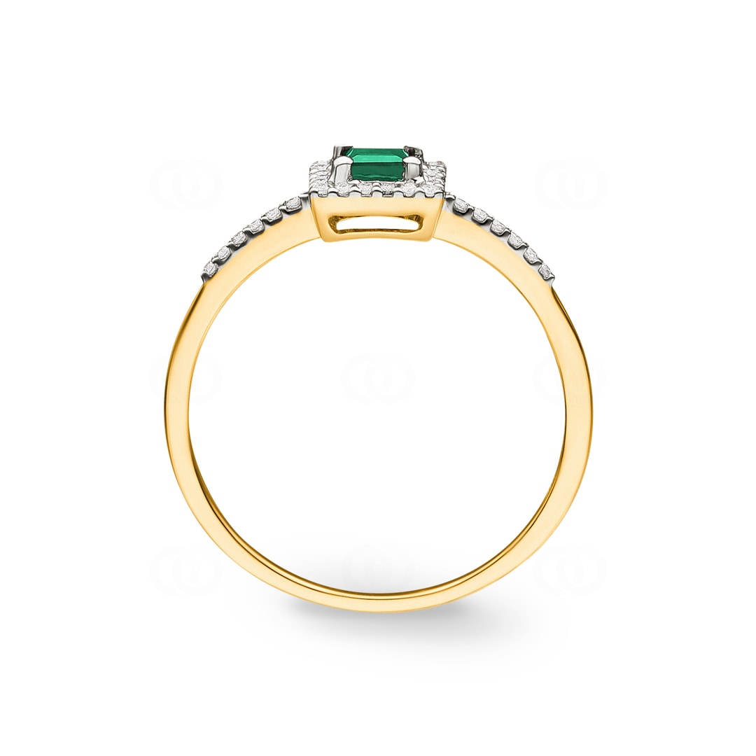 Damenring 750/18 K Gelbgold mit Smaragd und Diamanten 0.09 ct H/si
