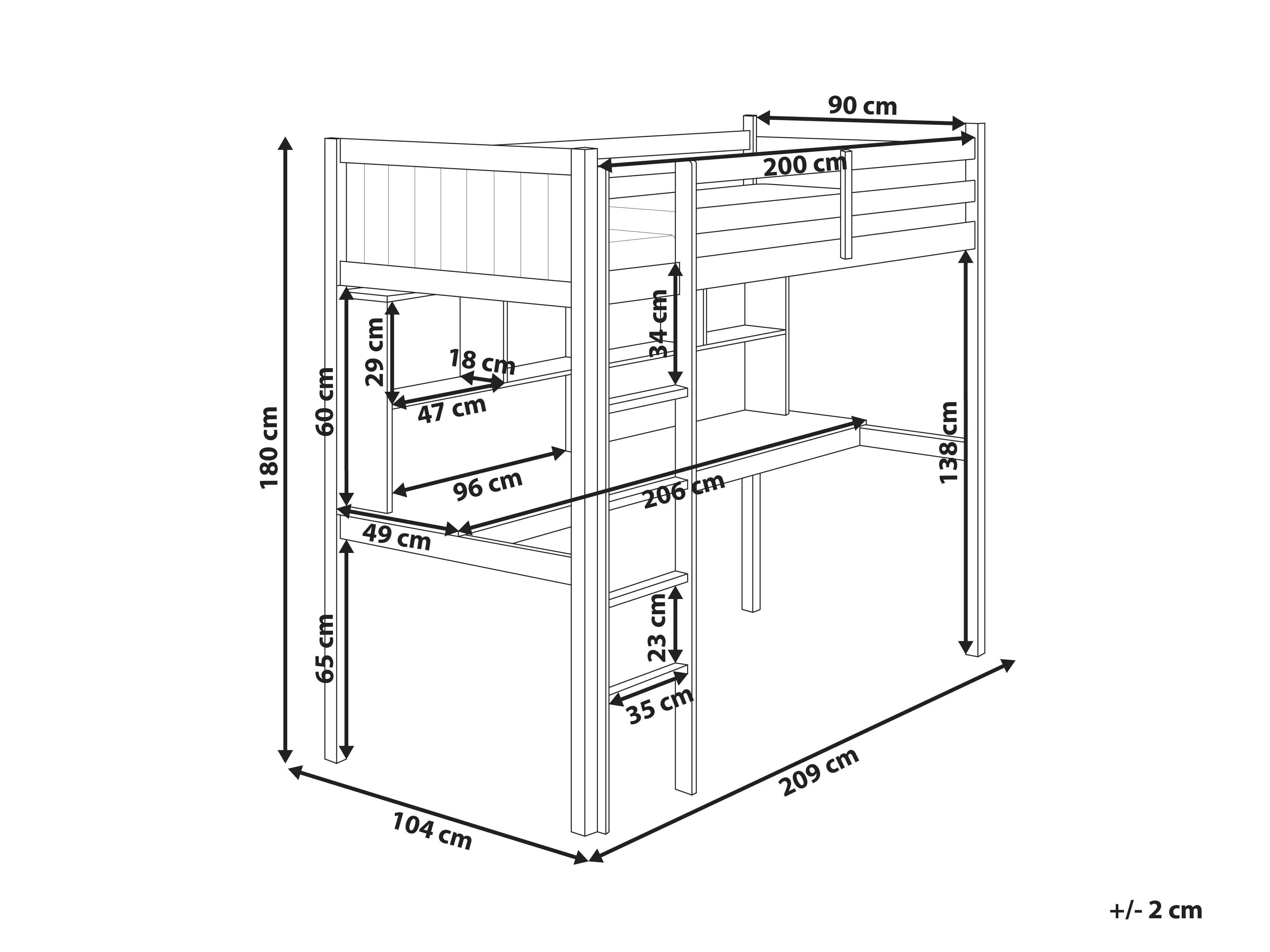 Hoogslaper met bureau Dennenhout FOUCAMONT 90 x 200 cm Lichtbruin