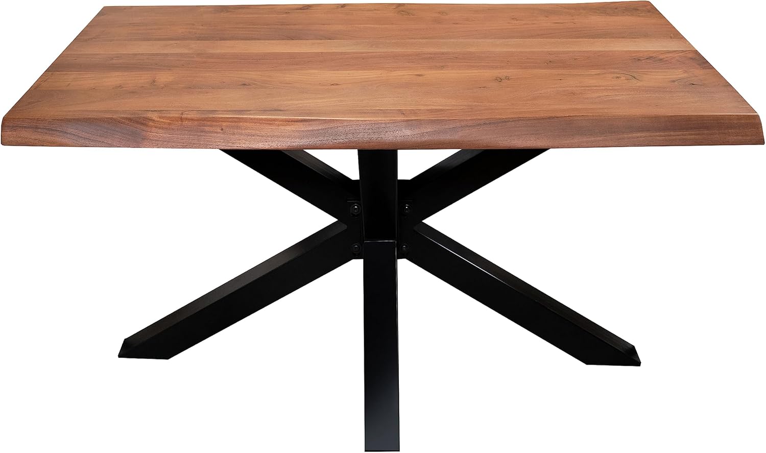 SAM Esstisch 140 x 80 cm Cali, Baumkantentisch nussbaumfarben, Akazienholz massiv, Spider-Gestell aus Metall Schwarz, aufgedoppelte Kanten 25+25 mm