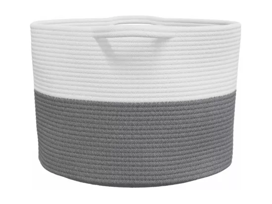 Panier à linge gris et blanc Ø55x36 cm coton