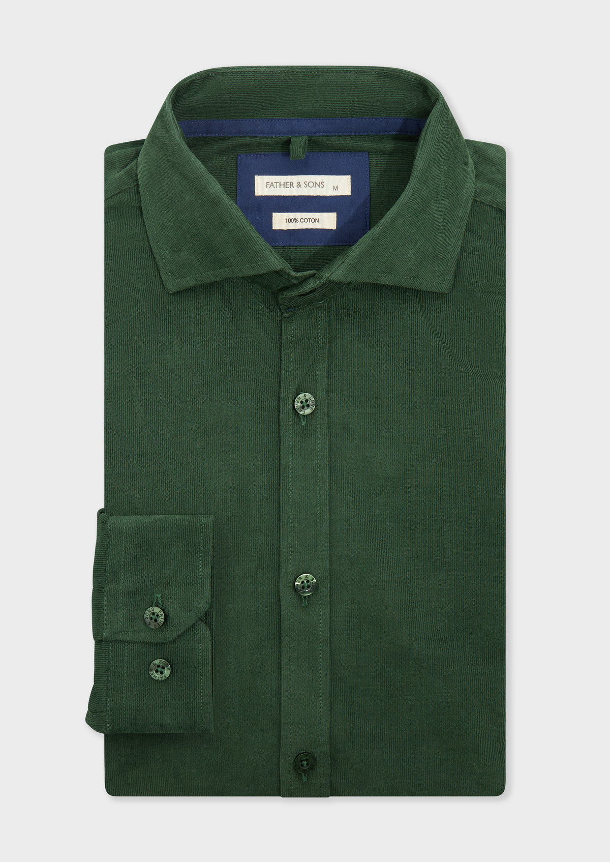 Chemise sport Slim en velours côtelé uni vert sapin
