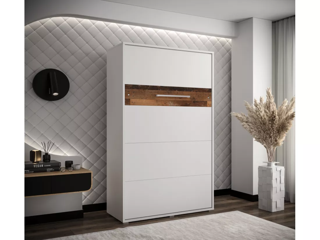 Lit escamotable home verticale 120x200 (blanc+old style)