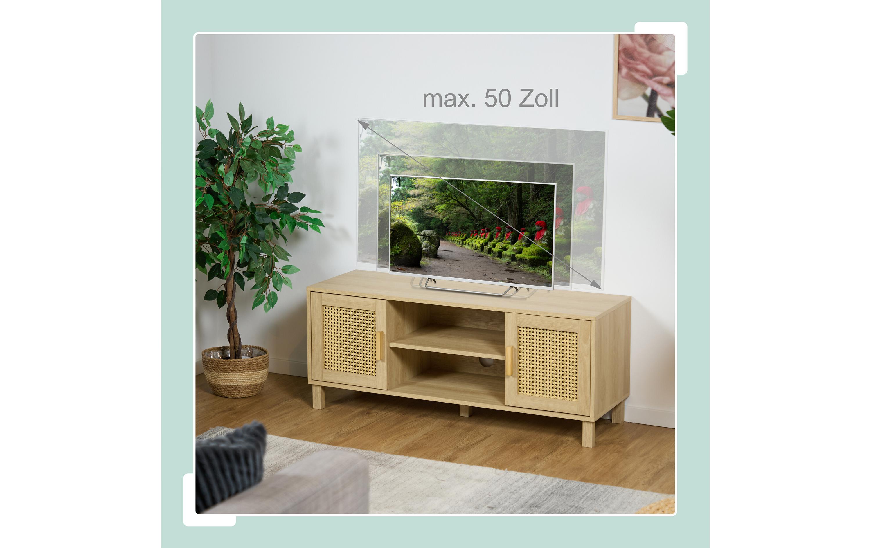 TV-Lowboard 115 x 40 cm, Hellbraun<br>TV-Sideboard im Rattan-Design