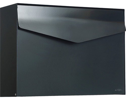 MEFA brievenbus, gepoedercoat staal, BxHxD 430x312x110 mm, Letter 112, gitzwart RAL 9005, zijdemat, zonder naamplaatje, met klep