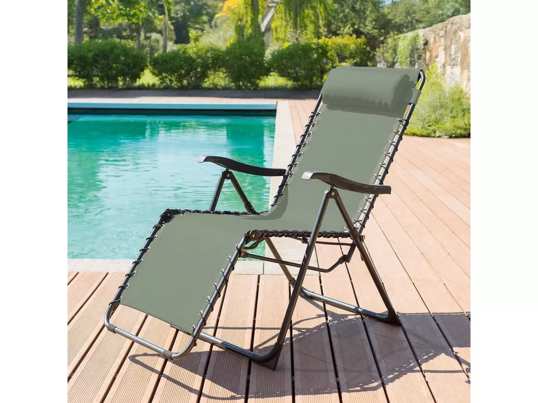 Chaise Longue Gravité Zéro Rebecca Mobili Jais 113x66x104 Polyester Acier Vert Gris Foncé