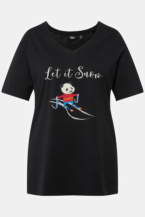 Weihnachts-Shirt, Panda, Classic, V-Ausschnitt, Halbarm
