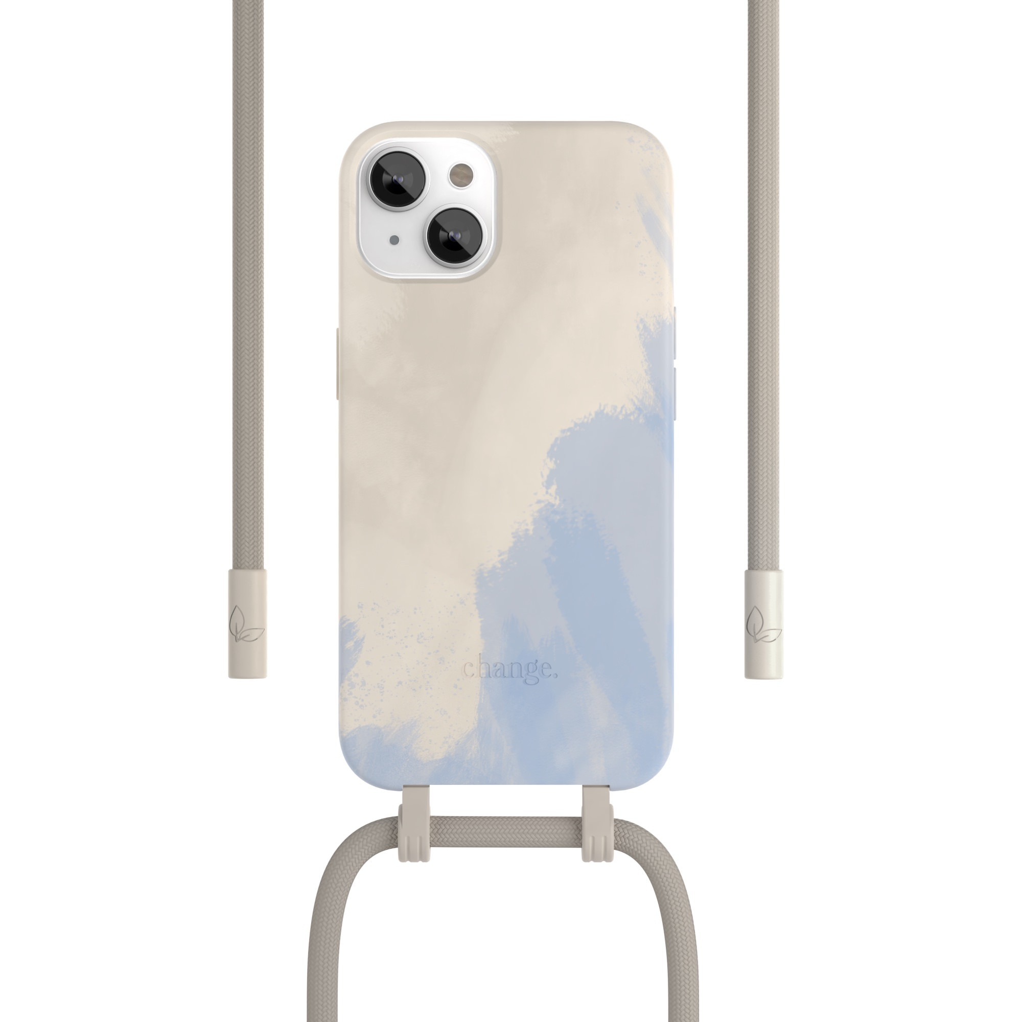 iPhone 15 Necklace ChangeCase Antimikrobielle Hülle Vegan Biologisch Abbaubar   Abnehmbare Handykette (CHA218) - Beige / Blau