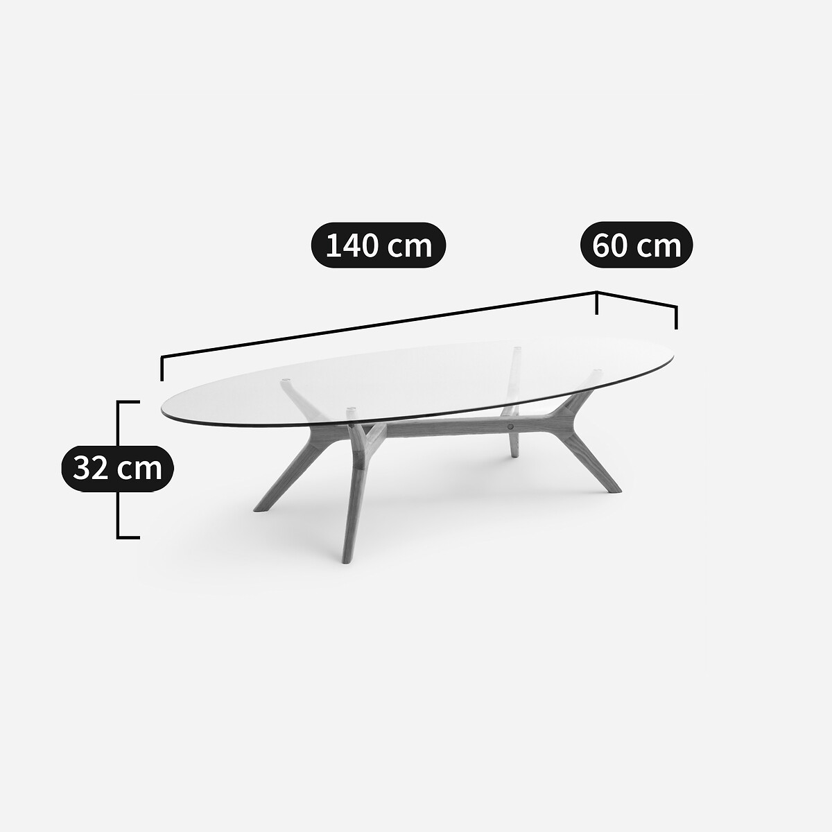 AM.PM<br>Mesa de centro elíptica em nogueira e vidro, Maricielo