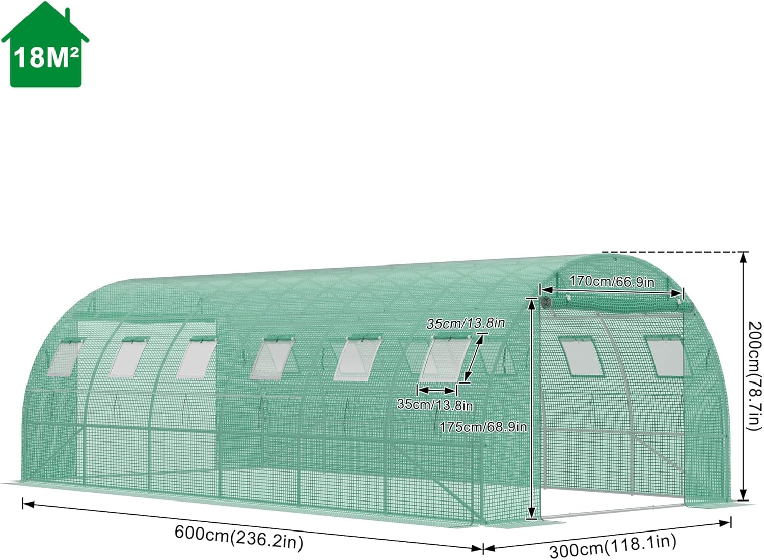 3x6x2m Gartengewächshäuser mit Tür & Aufrollbare Fenster Foliengewächshaus mit Stahlfundament aus verzinktem Stahl Tomatenhaus Winterfest Folienzelt Treibhaus Pflanztunnel UV-Schutz für Gemüse