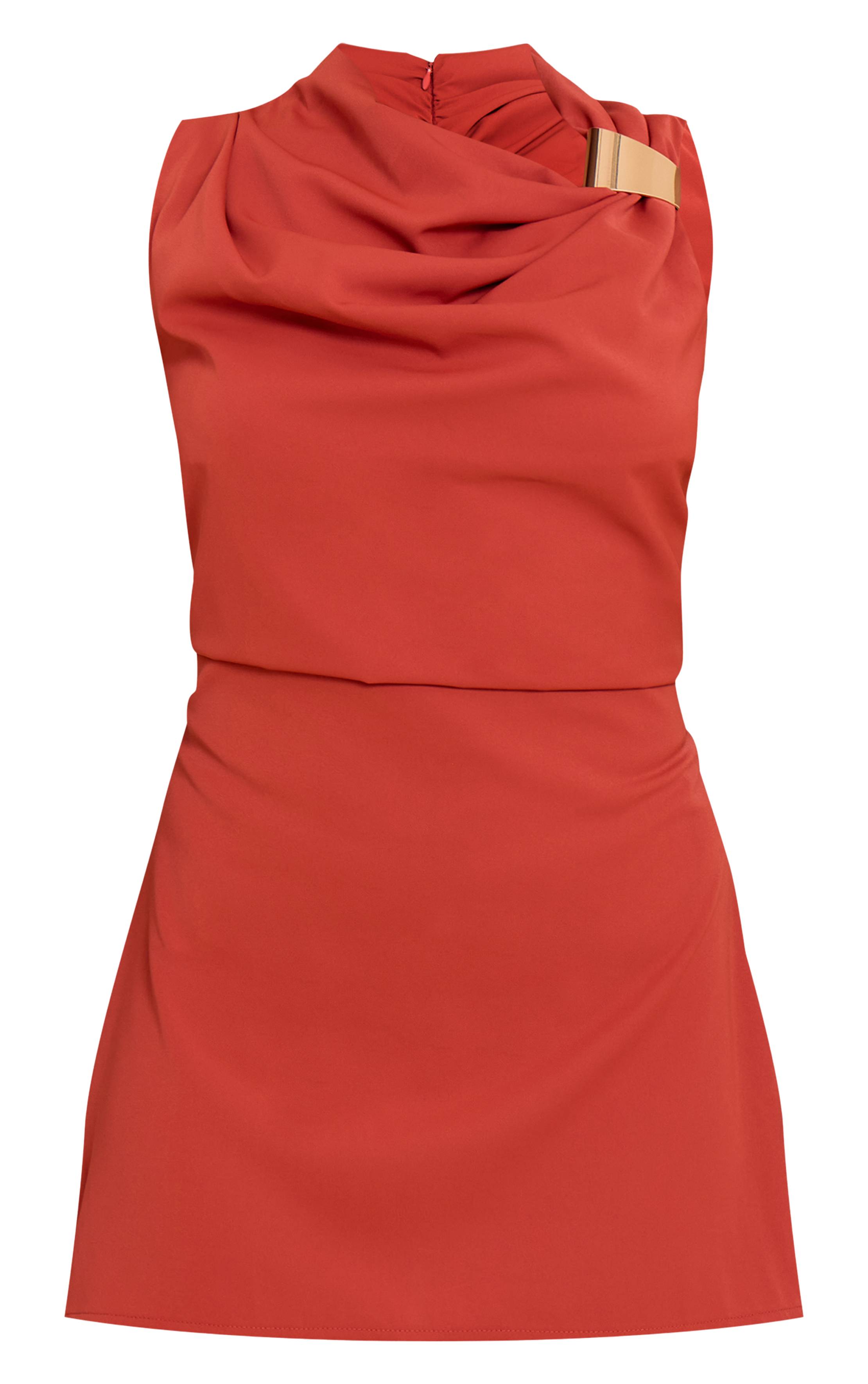 Orange Brûlé Robe Mini Droite À Liserés Contrastants