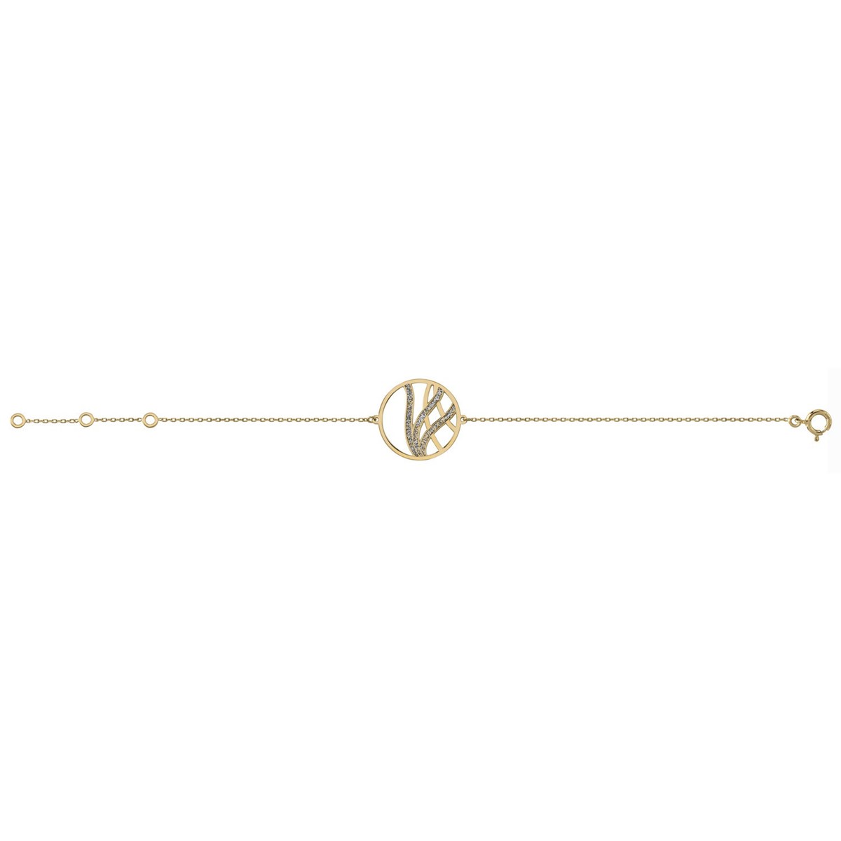 Bracelet or 18 carats motif courbe pailleté cercle