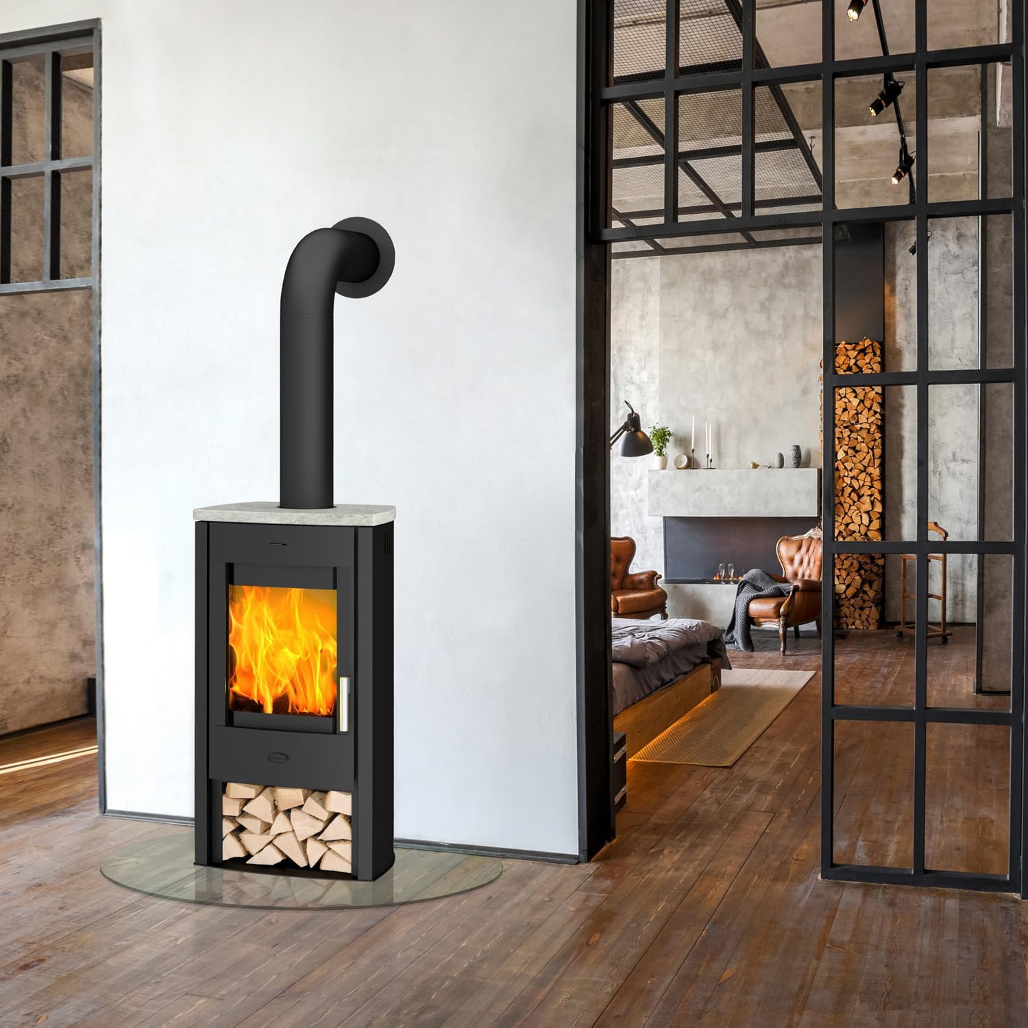 Fireplace K5732 Tuvalu Kaminofen Stahl Schwarz | Topplatte Speckstein/A+