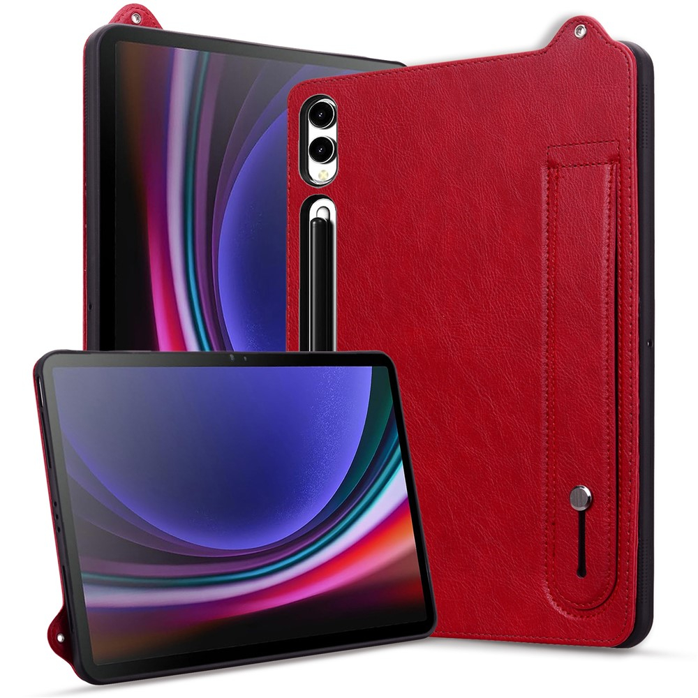 Samsung Galaxy Tab S11 Ultra Leder Hülle mit Handschlaufe - Rot