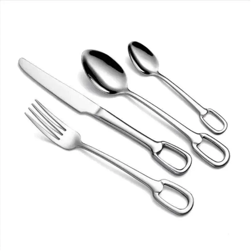 European Style Luxury Cutlery 4 pcs Set | Stainless Steel Knife Fork Spoon Modern Tableware Elegant Kitchenware