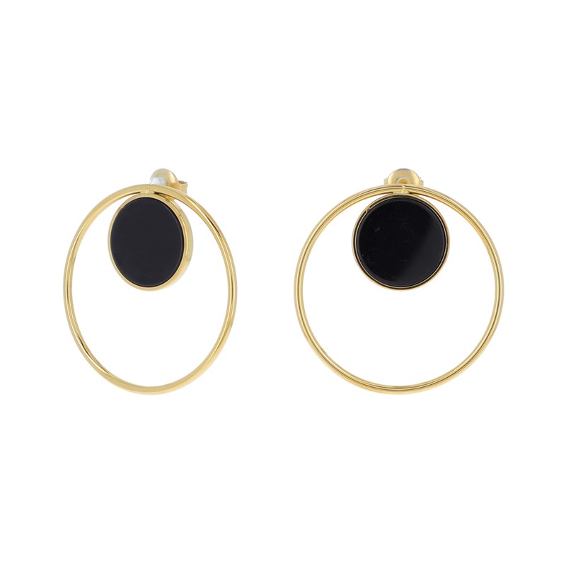 Boucles d'oreilles en acier dorées avec pierre naturelle Agate noire