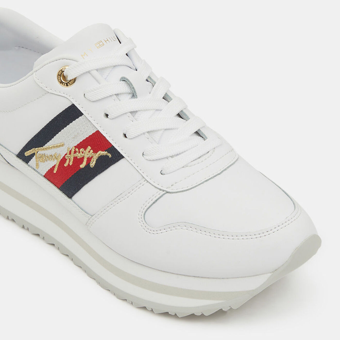 Tommy Hilfiger Baskets running compensées en Cuir Sig blanches