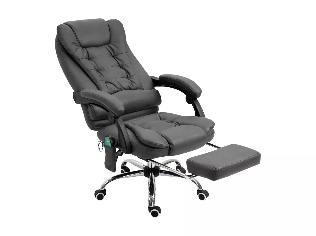 Fauteuil de bureau direction massant chauffant hauteur réglable dossier inclinable tissu gris