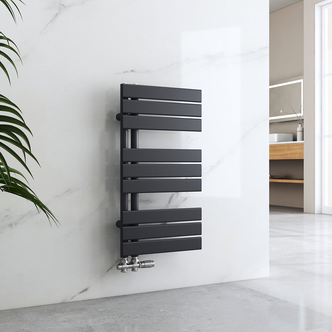 EMKE Badkamerradiator Plat 762x400 mm Antraciet, Kleine Handdoekverwarmer Handdoekdroger, Paneel Handdoekhouder Zijaansluiting voor Water 342W