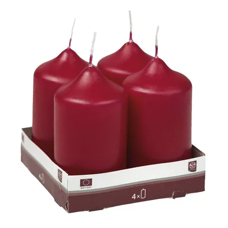 Idena Stumpenkerze ca. 50 x 90mm, 4er-Set bordeaux
