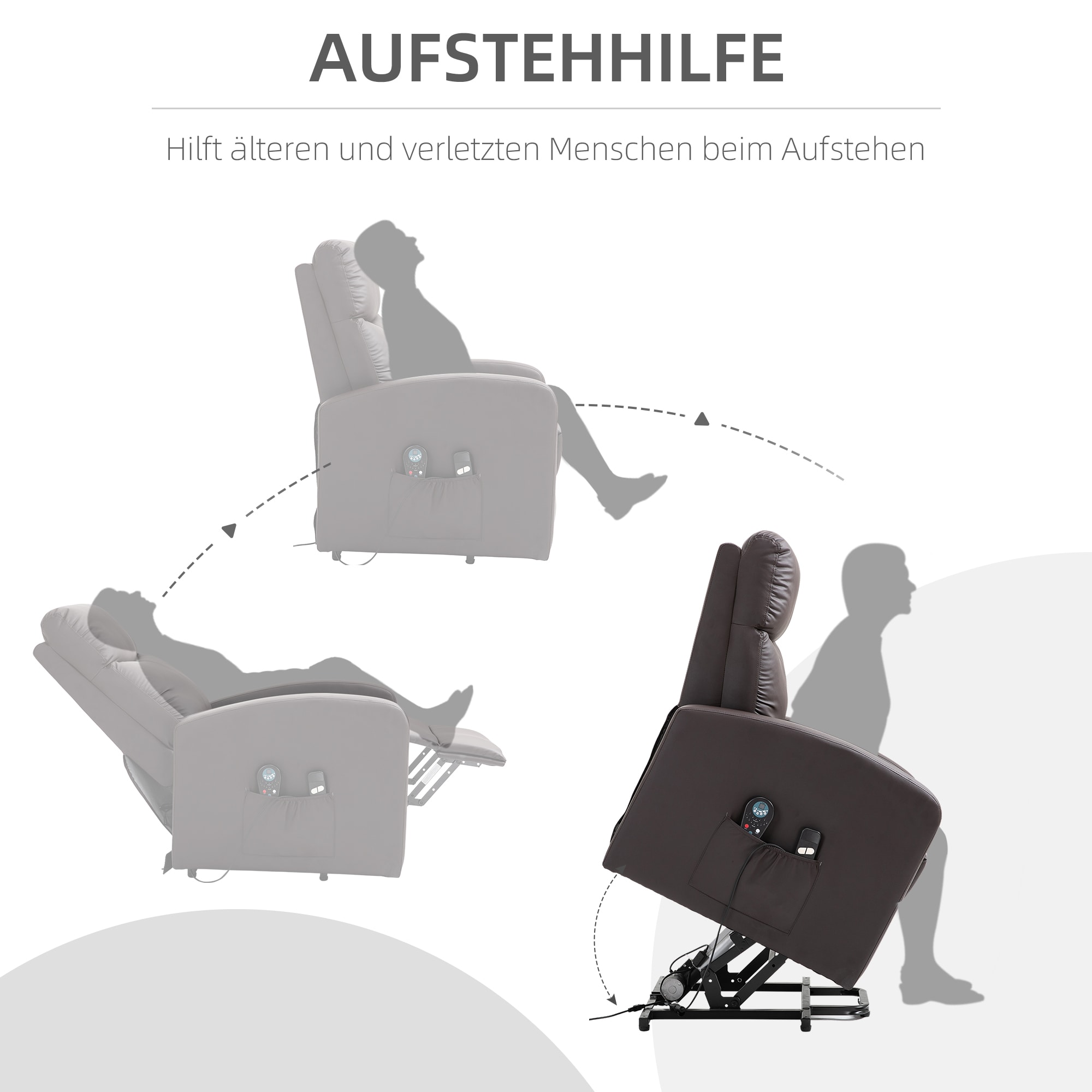 HOMCOM Funktionssessel mit Massagesessel und Aufstehhilfe braun 72L x 89B x 105H cm