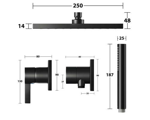 KEUCO Douchekraan IXMO SETS BLACK SELECTION DVGW gecertificeerd zwart mat 59603370002