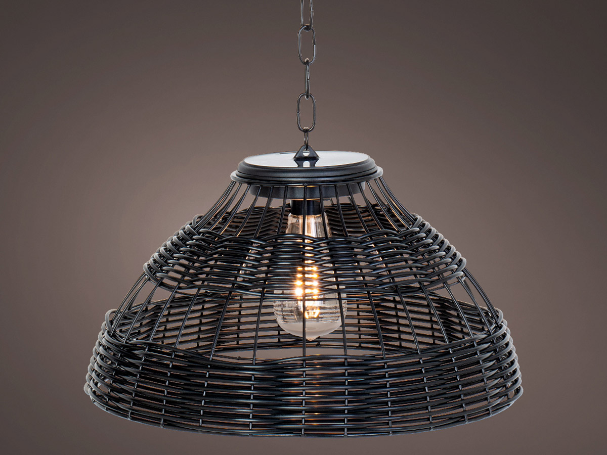 Lumineo Black rieten solar hanglamp