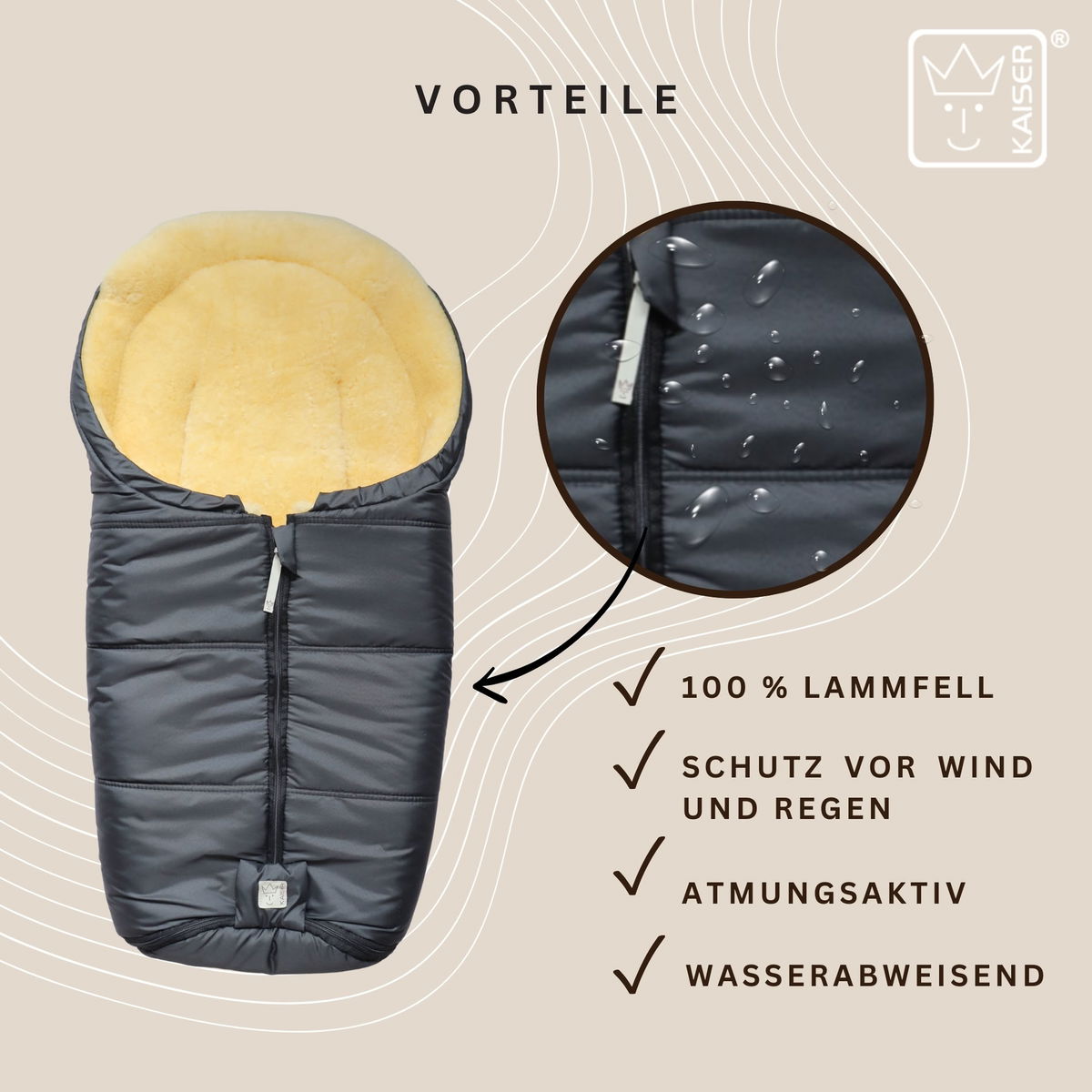 KaiserKaiser   NAADJA Lammfell Babyschalen Fusssack anthracite