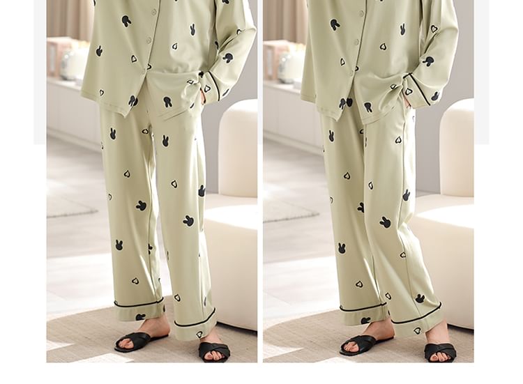 Jeony - Loungewearset: lang mouwen shirt met konijnenprint en broek