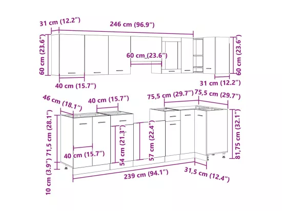 Ensemble d'armoires de cuisine 11 pcs vieux bois