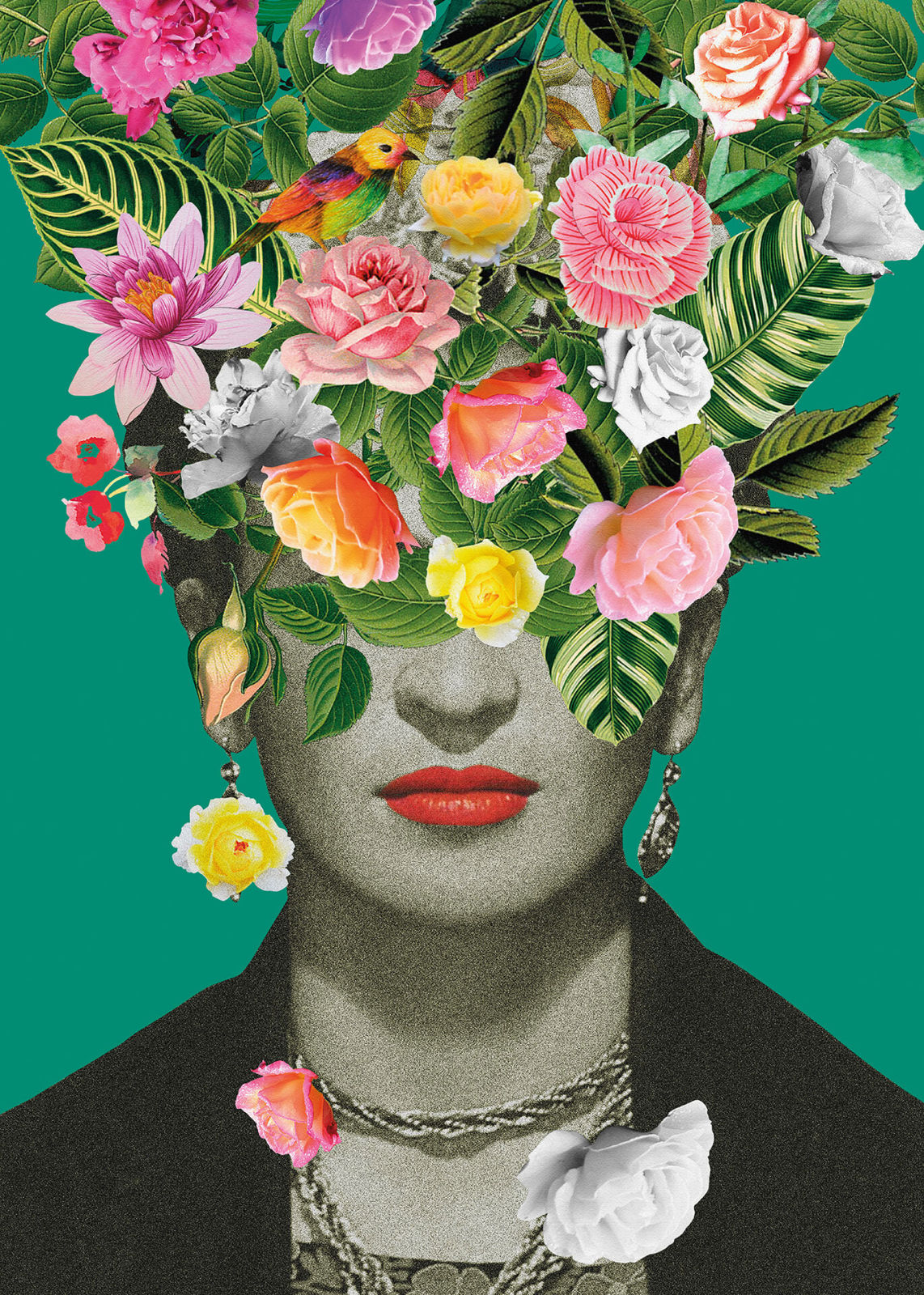 Leinwandbild FRIDA FLORAL - türkis-bunt - 50x70 cm