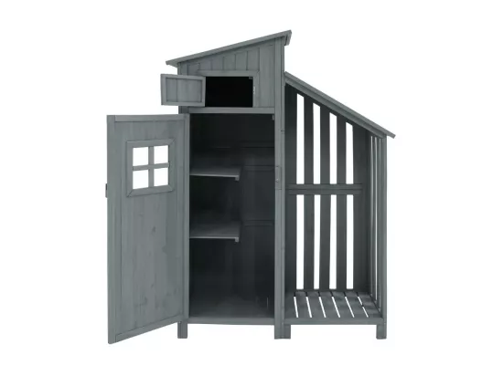 Abri de jardin en bois de sapin - remise à outils avec 2 étagères intégrées - H 173 cm - toit imperméable en PVC - Gris