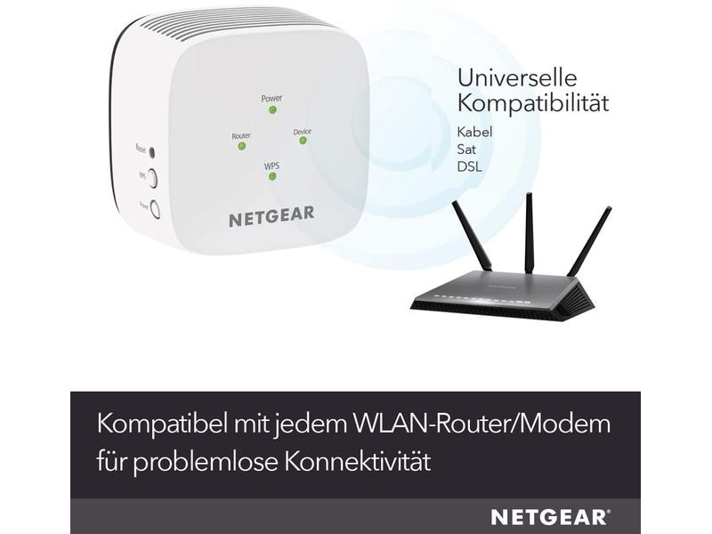 Netgear WLAN-Repeater EX3110 Dual-Band WLAN-Repeater, 750 Mbps, Wandstecker, externe Antenne