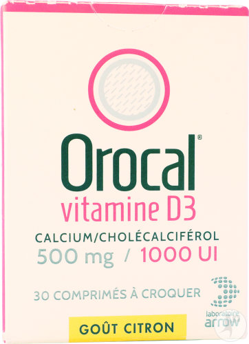 Orocal Calcium/Vitamine D3 500mg/1000UI Comprimés À Croquer 30