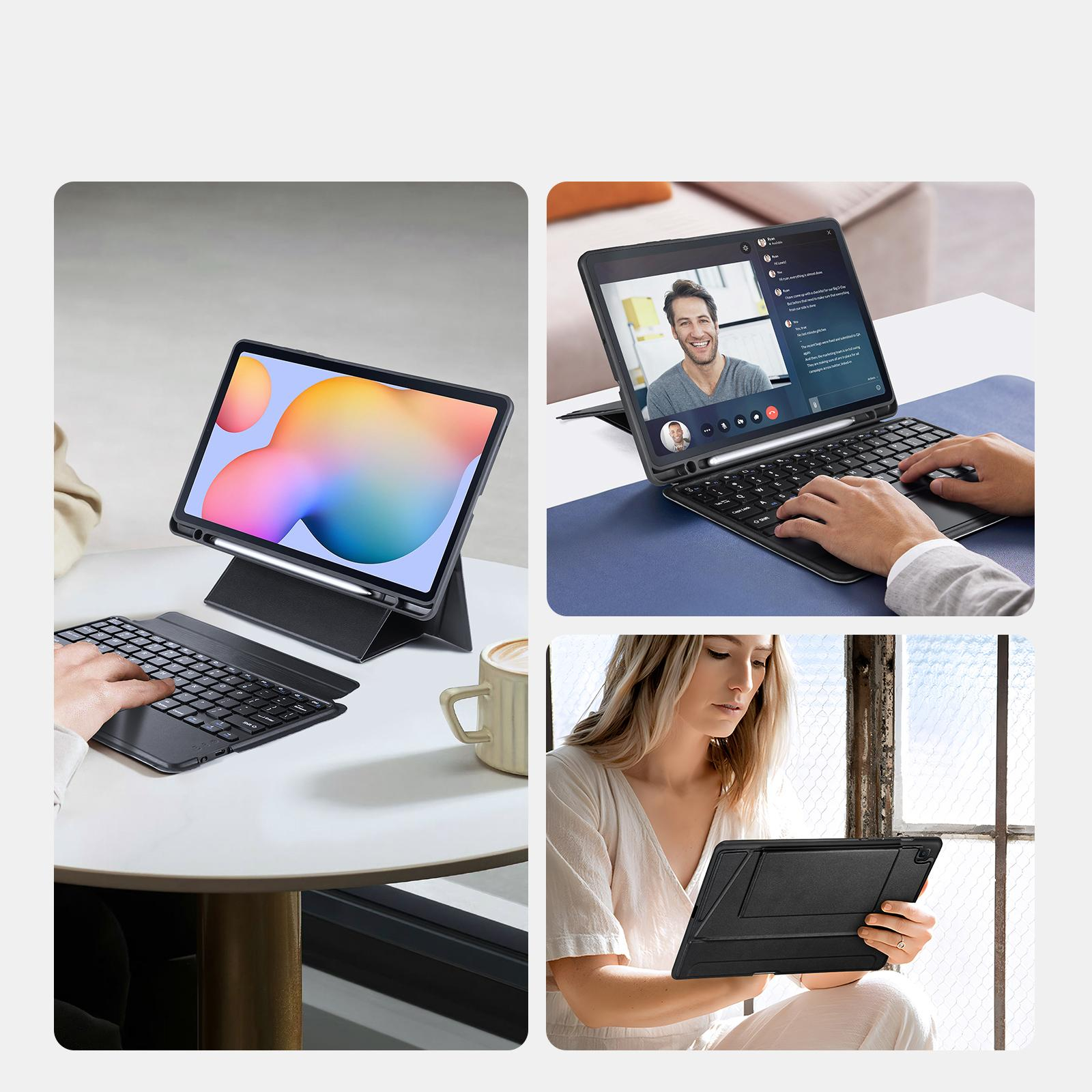 2in1 Samsung Galaxy Tab S6 Lite (2024/2022/2020) Leder Tasche Magnetische Bluetooth Tastatur   S-Pen Halterung (QWERTY) - Schwarz