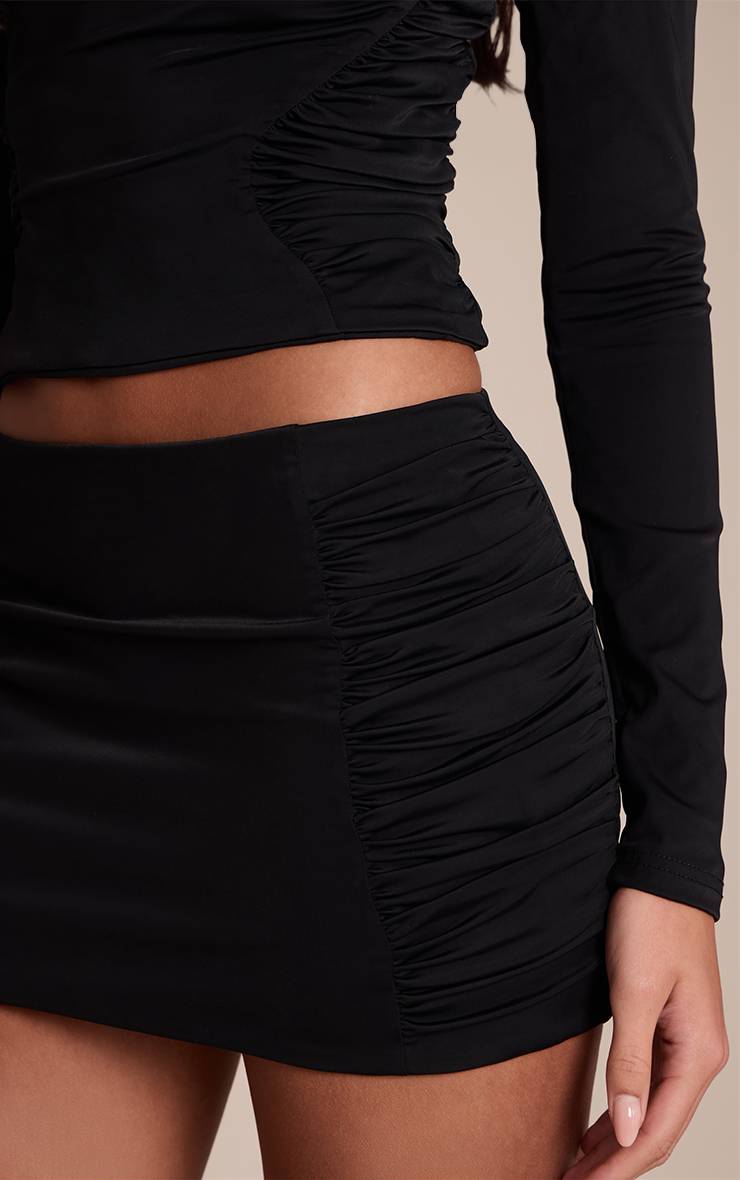 Noir Ensemble Jupe Mini Froncée Sur Les Côtés En Maille Soyeuse Soft Touch