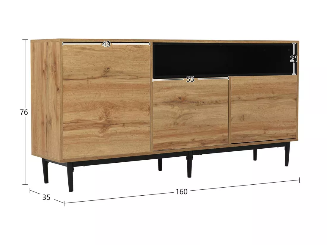 Buffet bas - 3 portes et 2 compartiments - naturel