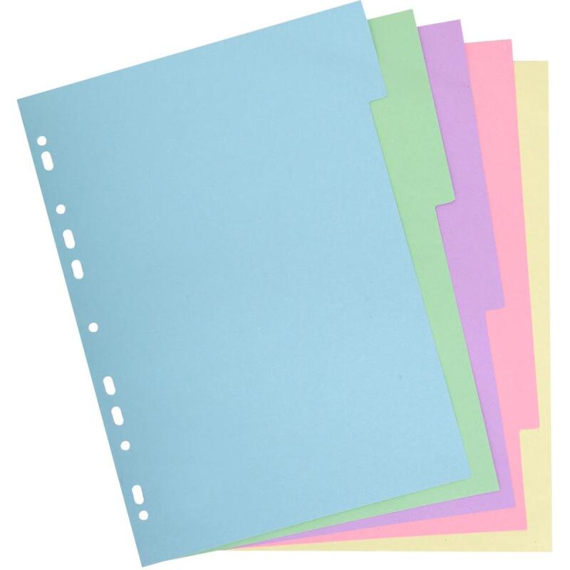 Intercalaires carte pastel 170g Forever 5 positions - A4+ - Couleurs assorties pastel