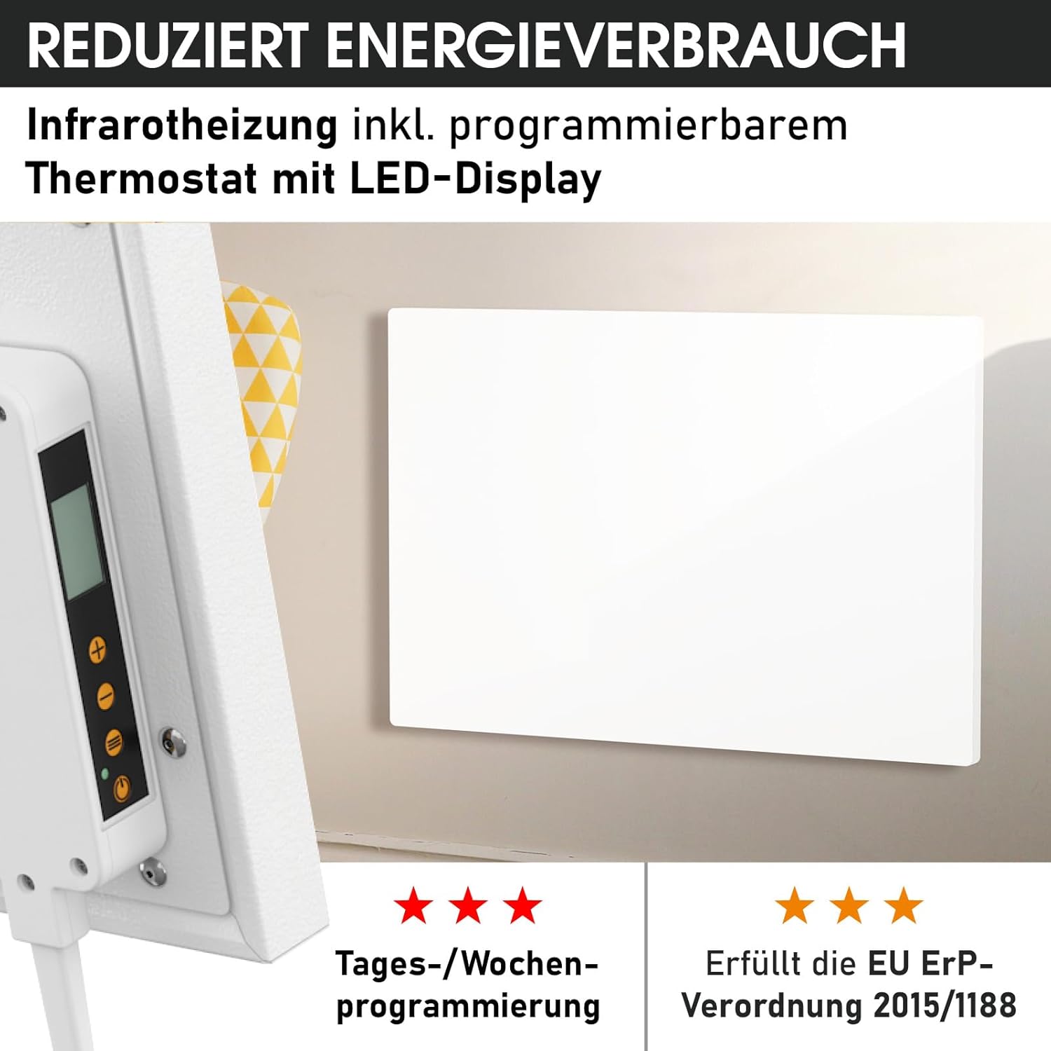 BRAST® Infrarotheizung mit Thermostat | 300-1100 Watt | Made in Europe | Inkl. Wandhalterung | hoher Wirkungsgrad | Flexibler Einsatz | Ultraflache Bauweise | IP-TH 700