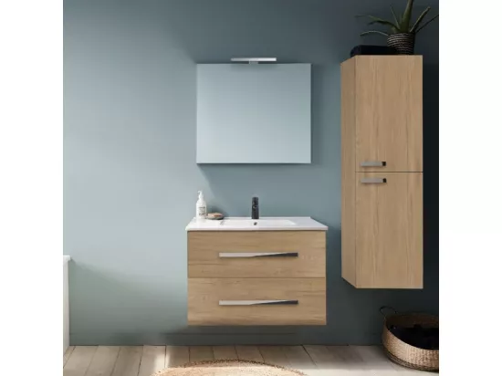 Pack meuble vasque 80 cm JACOB DELAFON Ola up chêne + colonne + miroir + spot