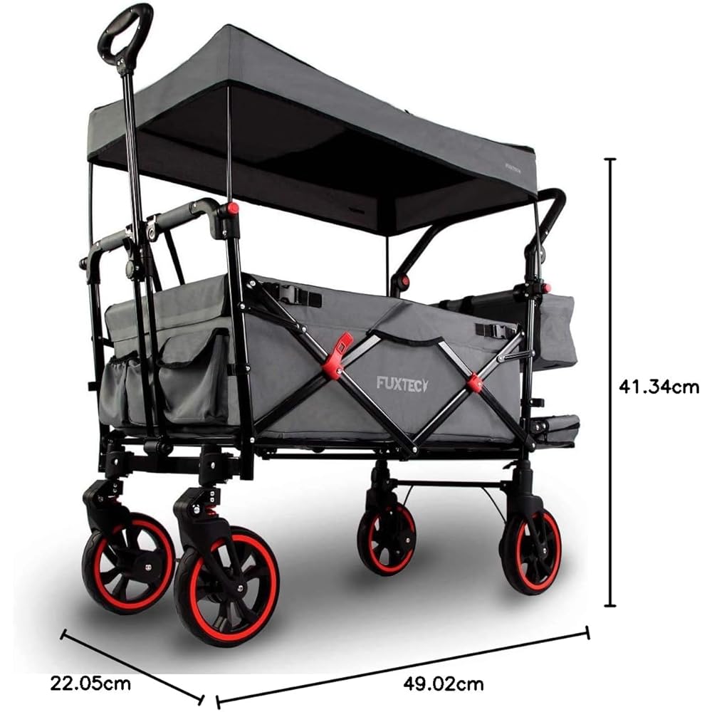 Fuxtec Chariot Premium Cruiser Gris, L'Original, Chariot de Jardin Pliable Pour Enfants, Transport, Plage, Ville, Forêt, à Tirer ou à Pousser, Capacité De Charge 75 kg : Jardin
