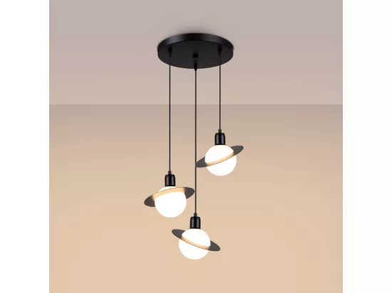 Lustre Hyperion moderne en acier - 3 sources lumineuses - L.32 x H.120 cm - noir